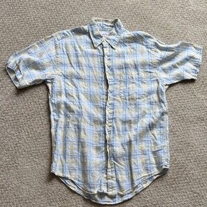 Brooks Brothers 100% Linen Plaid Short Sleeve Casual Button Down Shirt | Size M